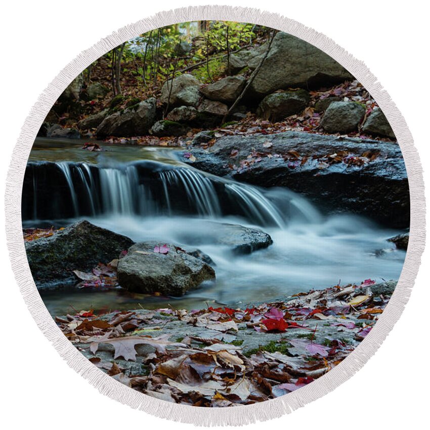 Waterfall Round Beach Towel featuring the photograph Late October Morning at Coxing Kill by Jeff Severson