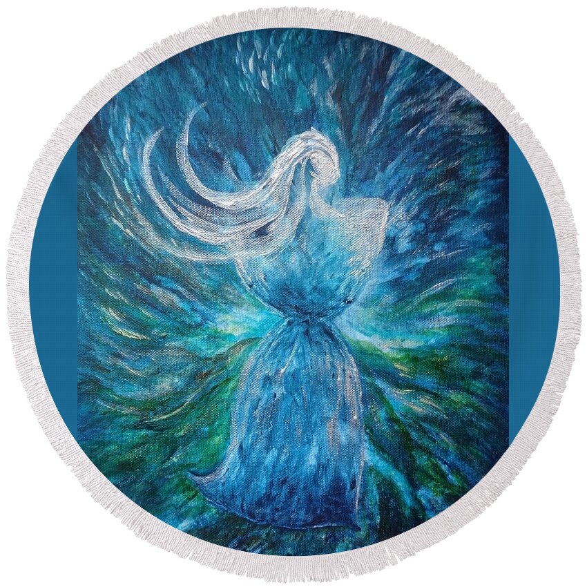 Latte Stone Round Beach Towel featuring the painting Latte Stone Woman by Michelle Pier