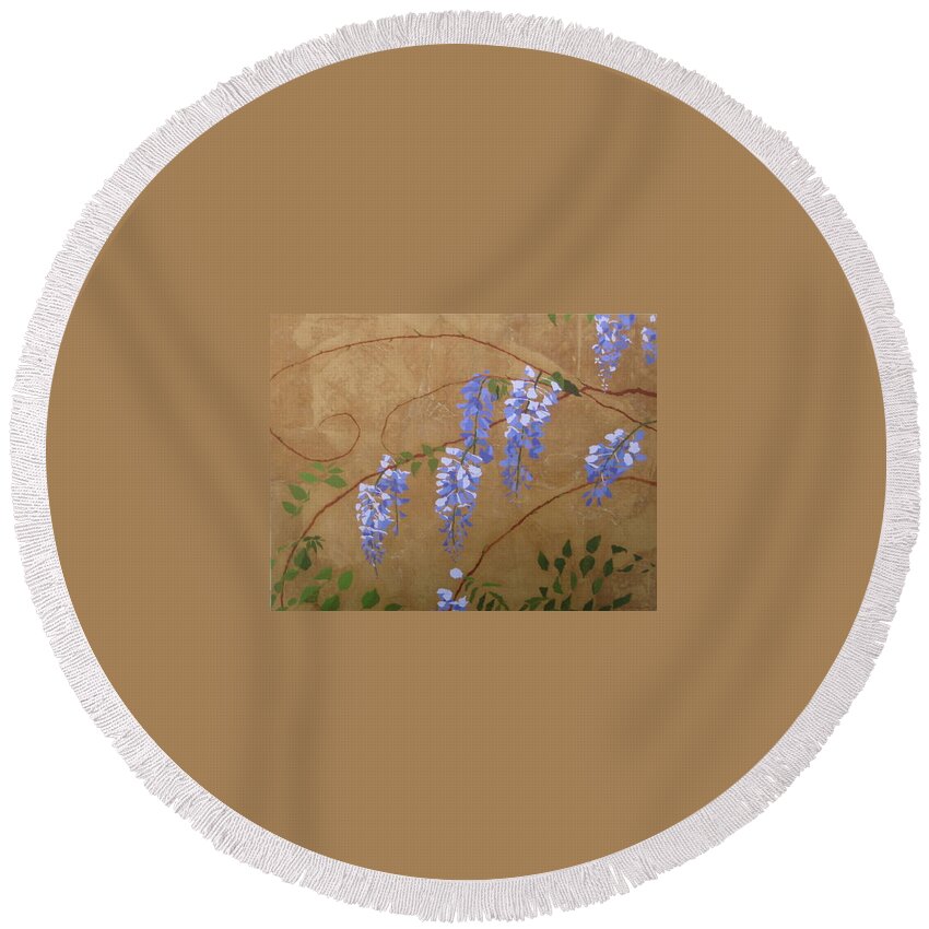 Floral Round Beach Towel featuring the painting Laurels Wisteria by Leah Tomaino