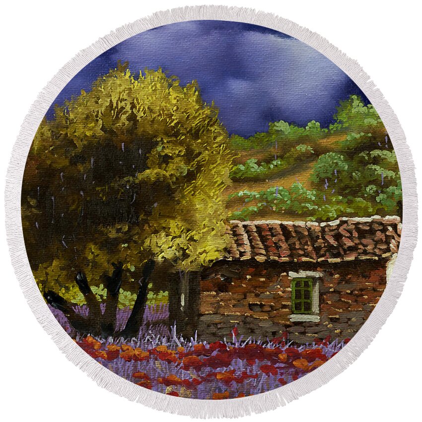 Lavender Round Beach Towel featuring the painting Lavanda Sotto Il Cielo Blu by Guido Borelli
