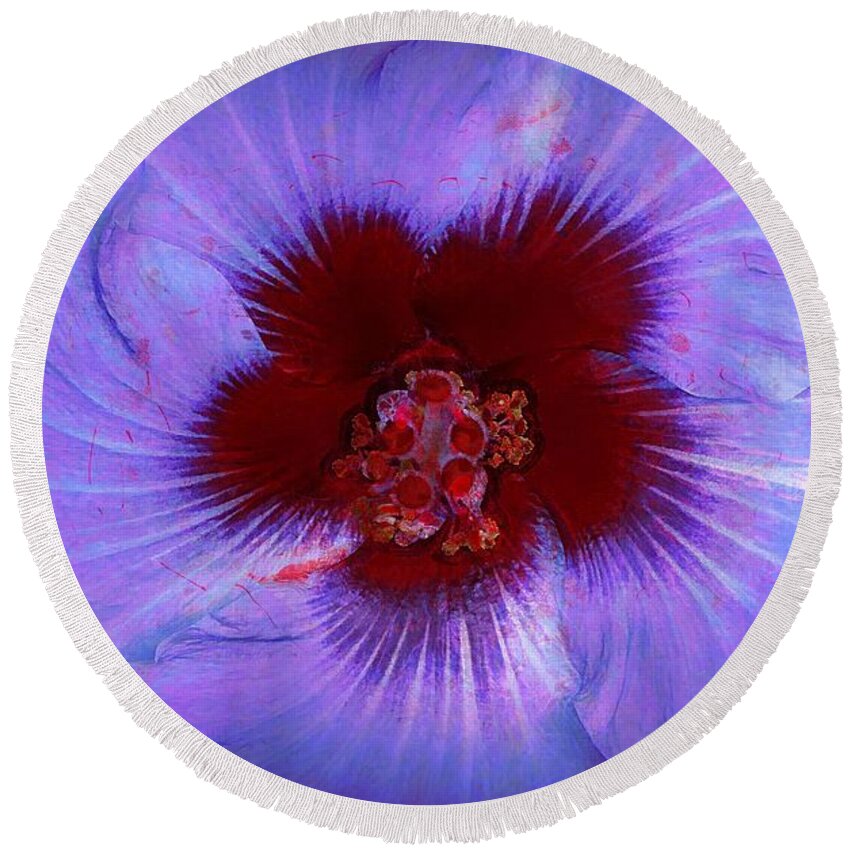 Hibiscus Round Beach Towel featuring the photograph Lavender Blue Hibiscus by Lori Seaman