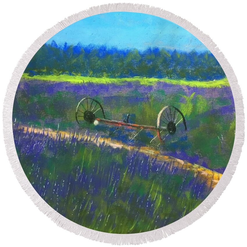 Lavender Fields Round Beach Towel featuring the painting Lavender Fair by Ruben Carrillo