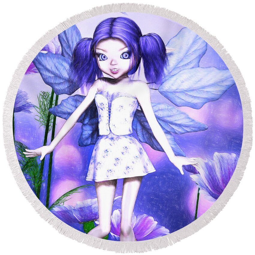 Fairy Round Beach Towel featuring the digital art Lavender Fairy by Alicia Hollinger