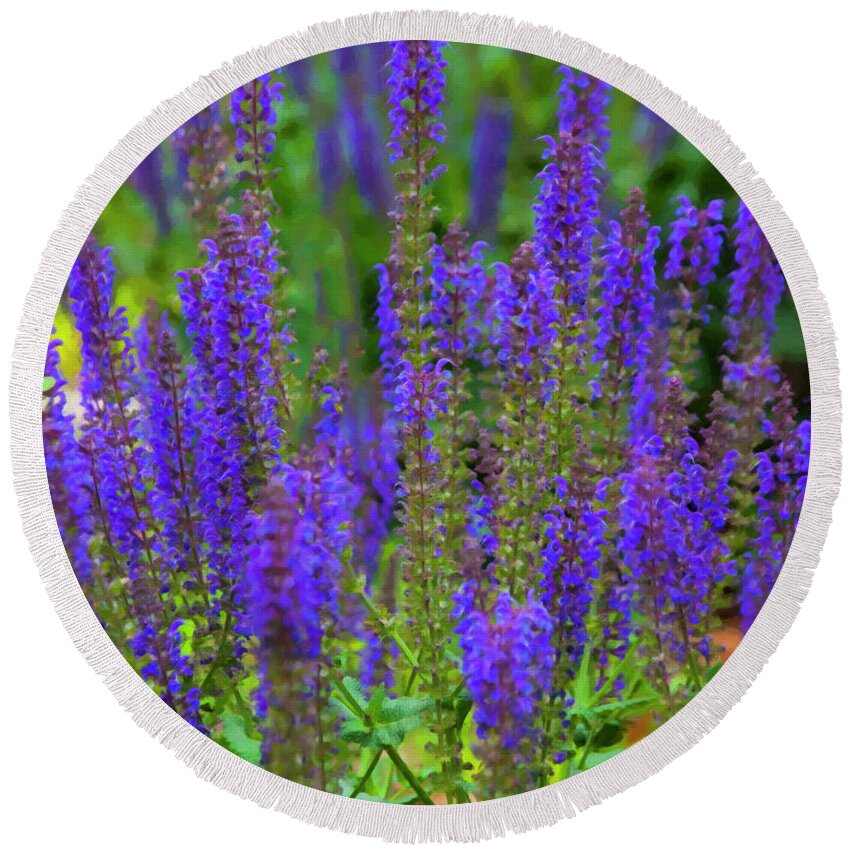 Lavender Round Beach Towel featuring the digital art Lavender Patch by Flees Photos