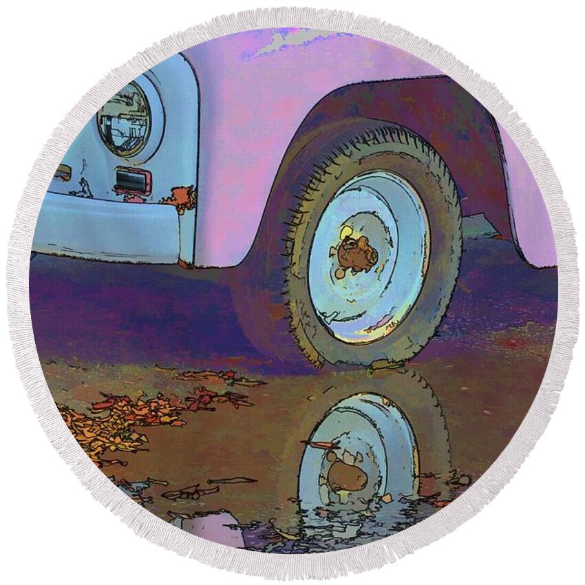 Vehicles Round Beach Towel featuring the photograph Lavender Reflections by Jan Amiss Photography