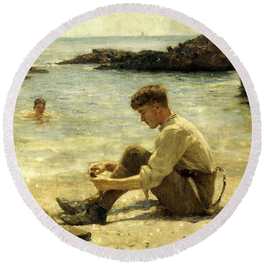 Lawrence Round Beach Towel featuring the painting Lawrence as a Cadet by Henry Scott Tuke