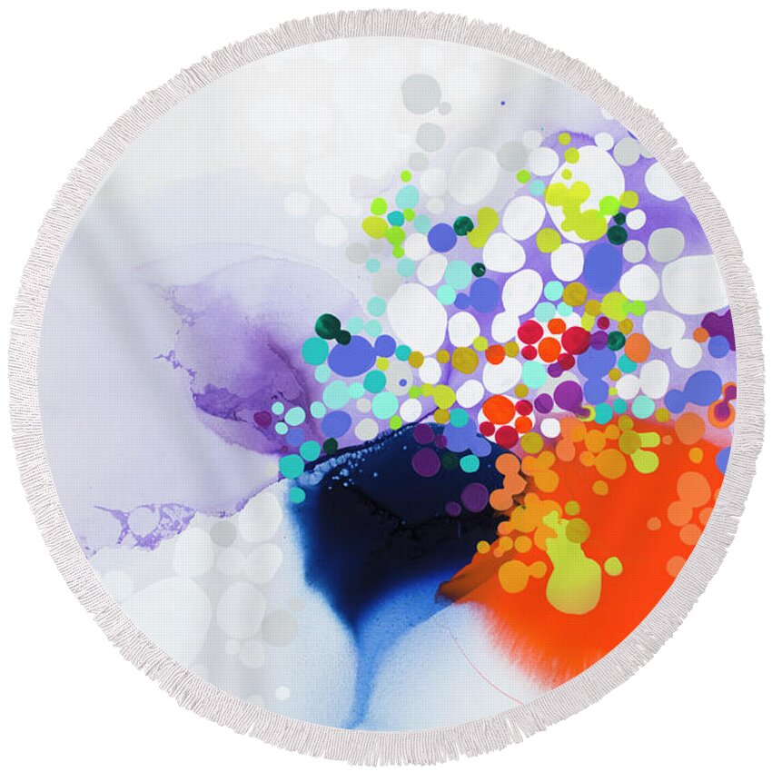 Abstract Round Beach Towel featuring the painting Lay the Blame by Claire Desjardins