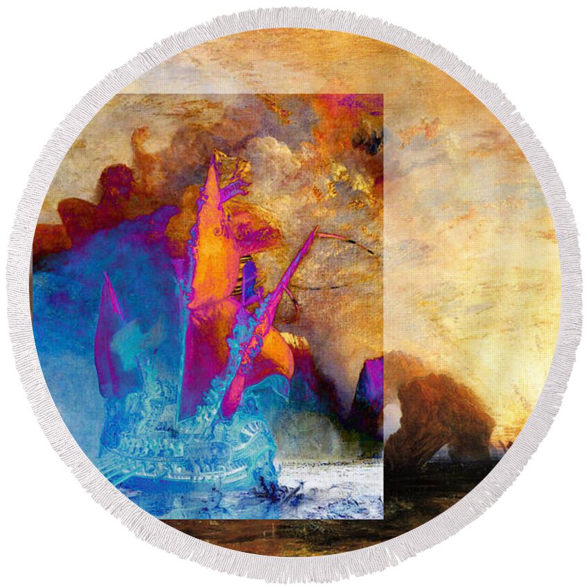 Abstract In The Living Room Round Beach Towel featuring the digital art Layered 6 Turner by David Bridburg