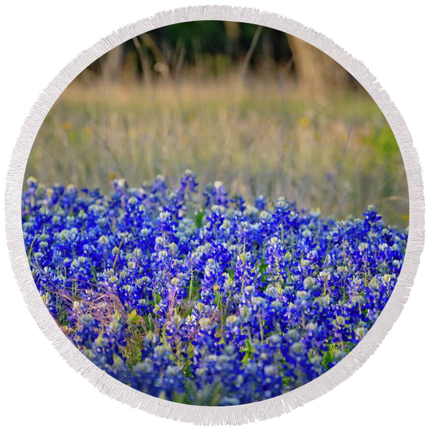 Bluebonnets Round Beach Towel featuring the photograph Layers of Blue by Linda Unger