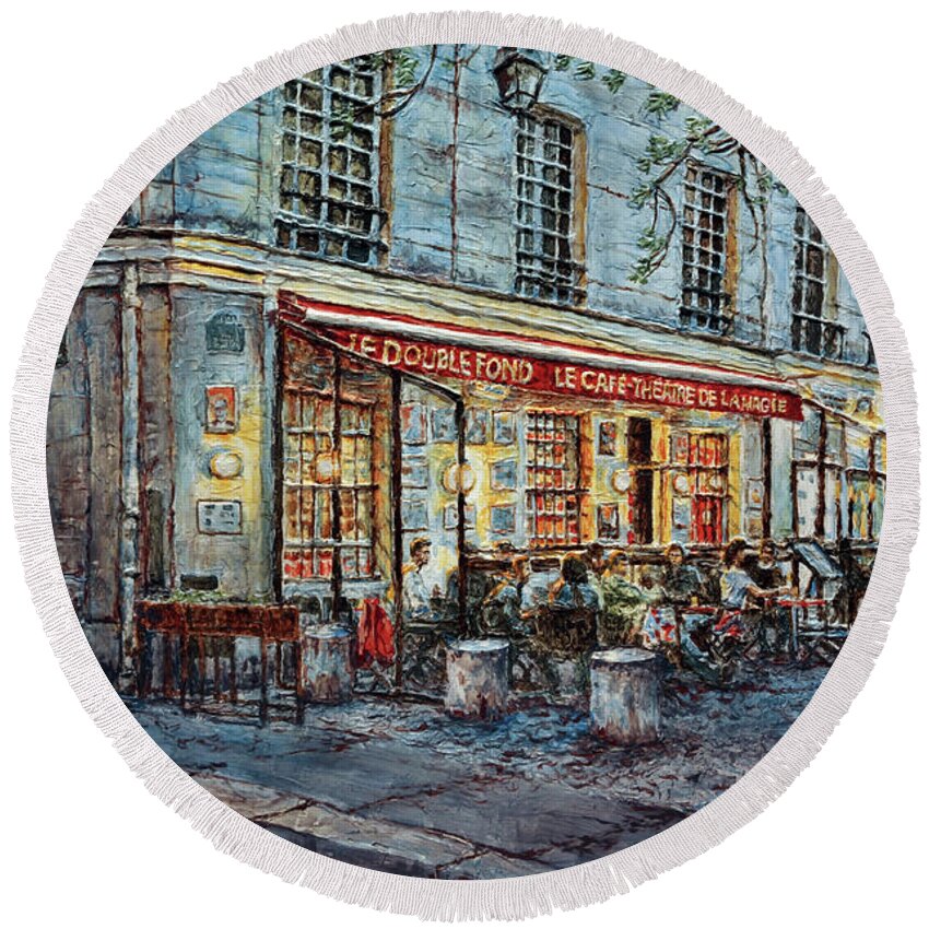 Cafe Round Beach Towel featuring the painting Le Cafe- Theatre de la Magie by Joey Agbayani