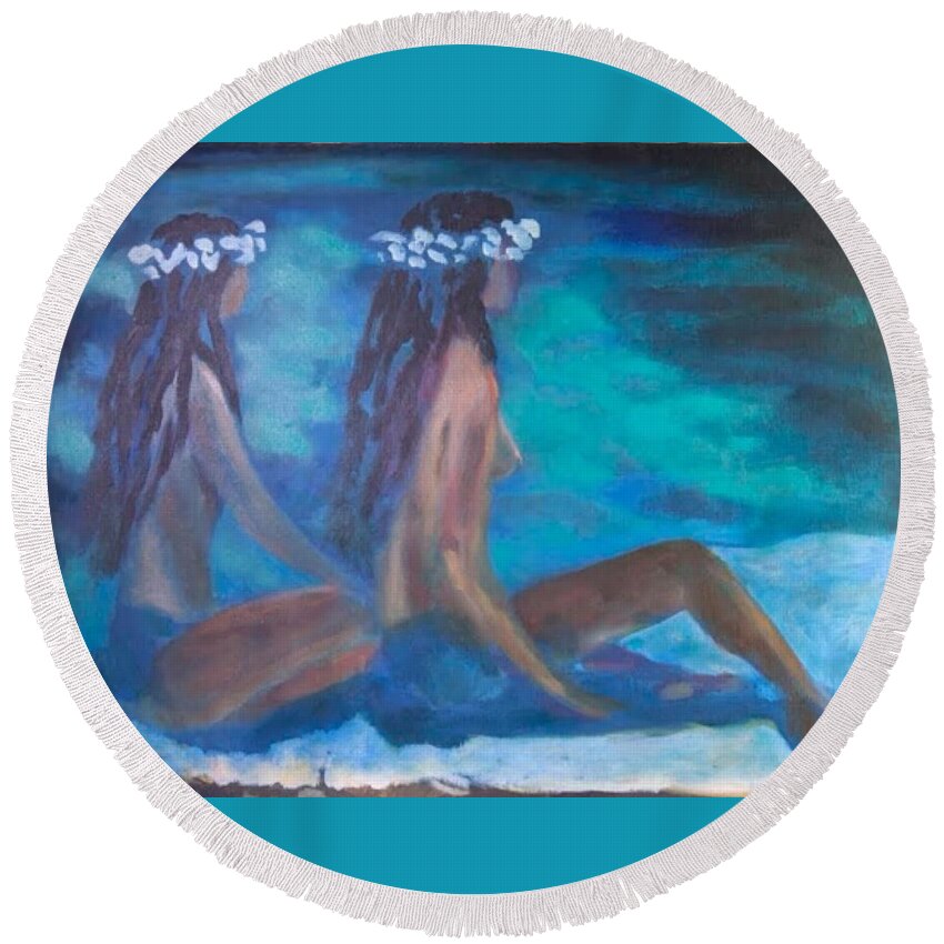 Hawaiian Girls Round Beach Towel featuring the painting Le Hawaiane by Enrico Garff
