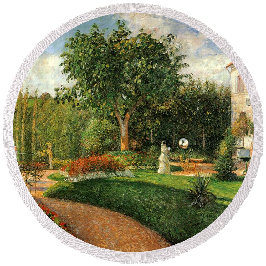 Camille Pisssarro Round Beach Towel featuring the painting Le Jardin des Mathurins Pontoise by Camille Pisssarro