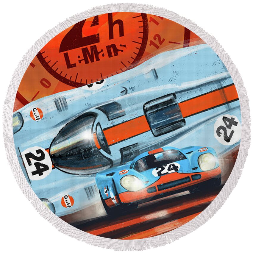 Le Mans Round Beach Towel featuring the painting Le Mans 24H by Sassan Filsoof