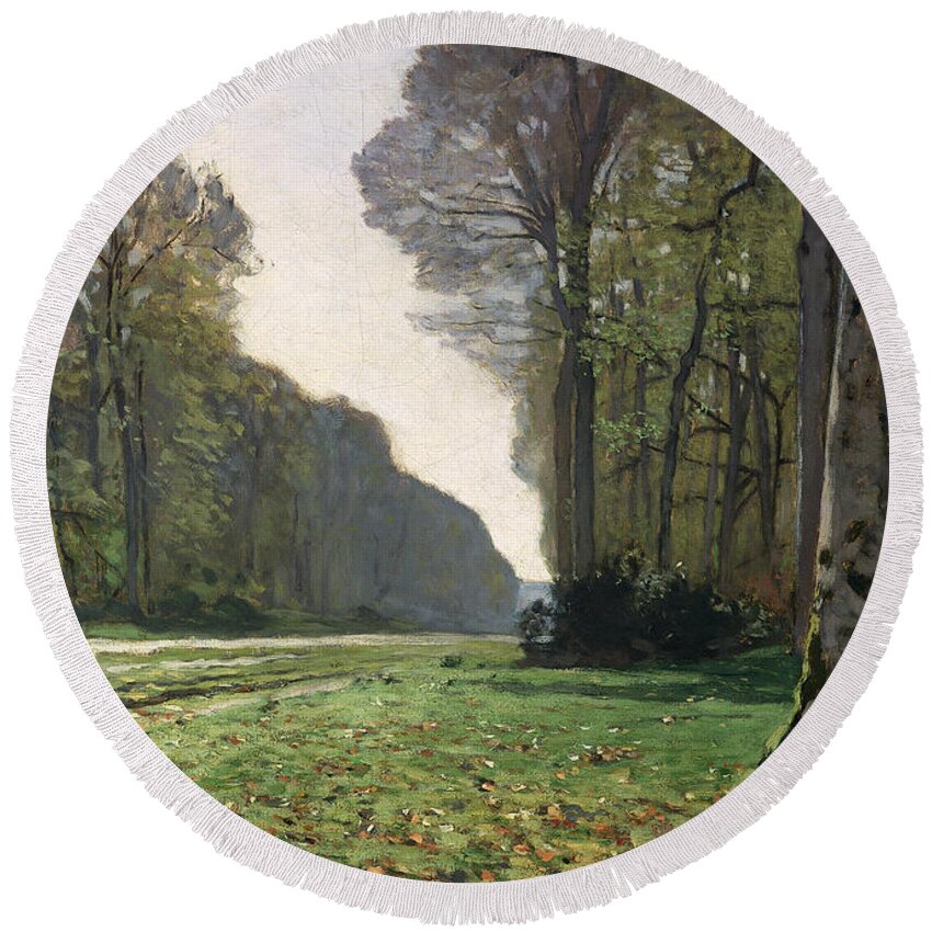 The Round Beach Towel featuring the painting Le Pave de Chailly by Claude Monet