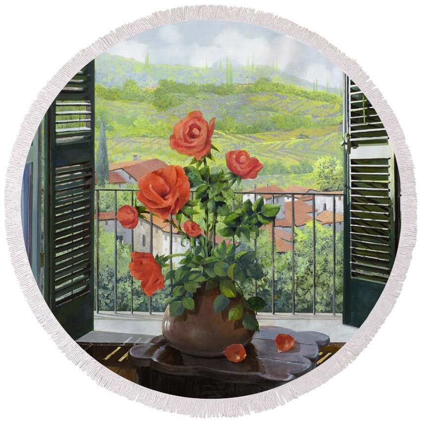 Landscape Round Beach Towel featuring the painting Le Persiane Sulla Valle by Guido Borelli