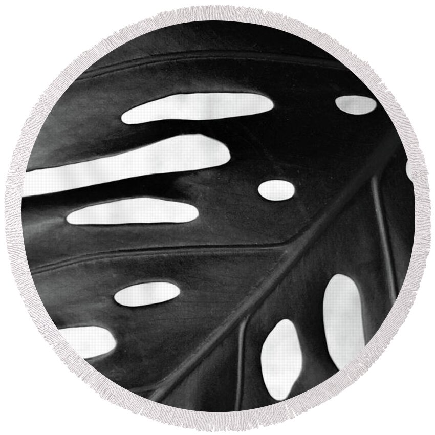 Leaf Round Beach Towel featuring the photograph Leaf with Holes by Lynn Hansen