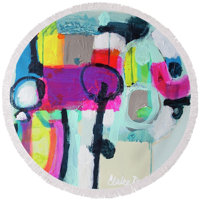 Abstract Round Beach Towel featuring the painting Learner's Permit by Claire Desjardins