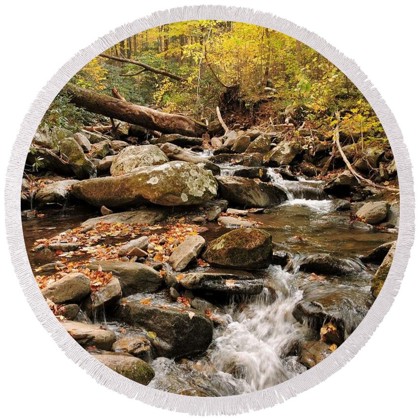 Leconte Creek Round Beach Towel featuring the photograph LeConte Creek Fall Spleandor by William Slider