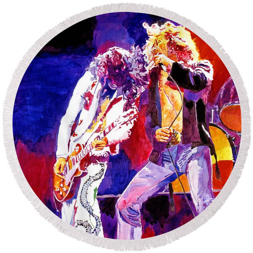 Led Zeppelin Round Beach Towel featuring the painting Led Zeppelin - Page and Plant by David Lloyd Glover