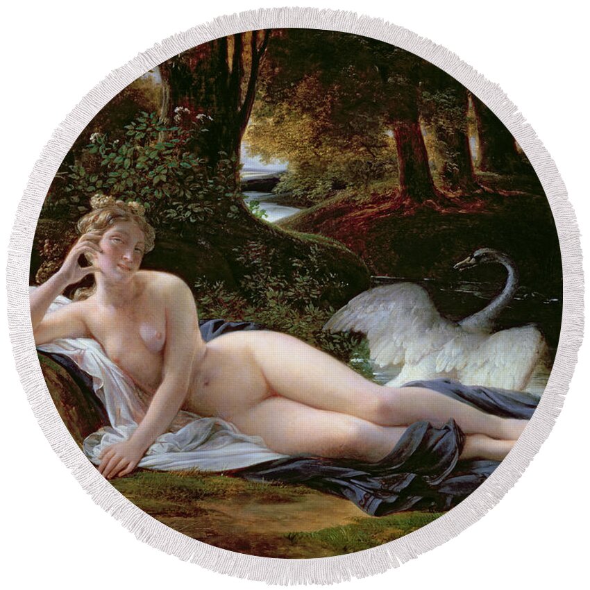 Leda Round Beach Towel featuring the painting Leda and the Swan by Francois Edouard Picot