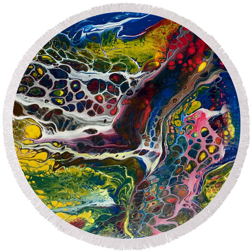 Abstract Round Beach Towel featuring the painting Leeuwenhoek's Dream by Linda Kegley