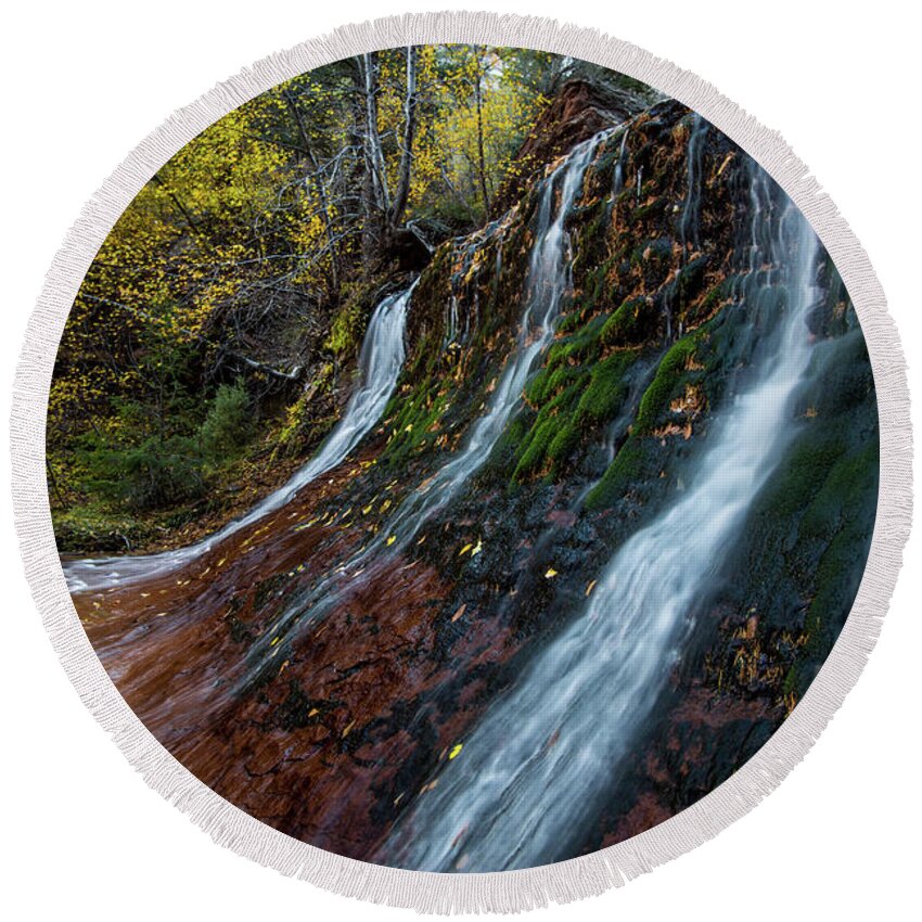 Waterfall Round Beach Towel featuring the photograph Left Fork Waterfall by Wesley Aston