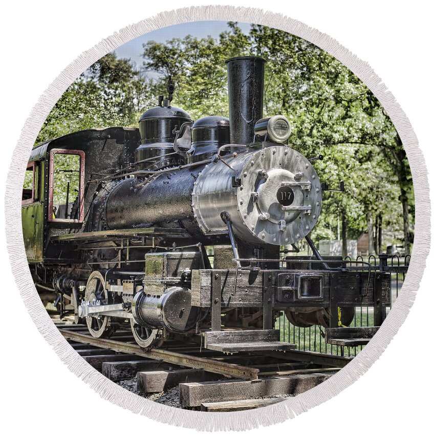 Locomotive Round Beach Towel featuring the photograph Lehigh Valley Coal Company Locomotive by Heather Applegate