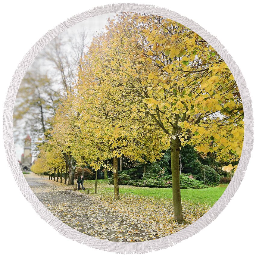 Autumn Photograph Round Beach Towel featuring the photograph Leipzig Memorial Park in Autumn by Ivy Ho