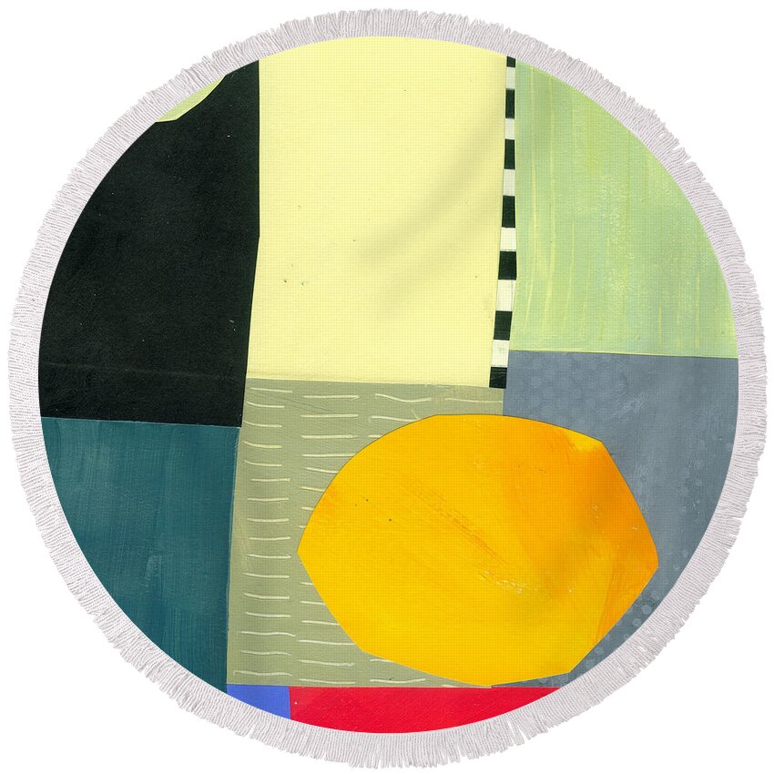 Abstract Art Round Beach Towel featuring the painting Lemon Love by Jane Davies