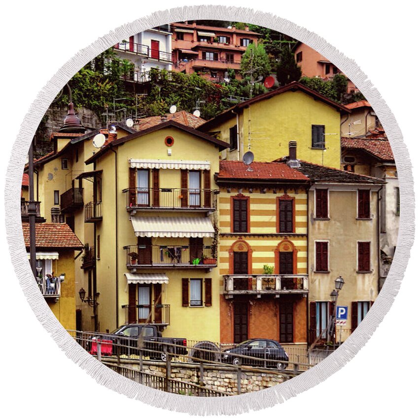Lenno Round Beach Towel featuring the photograph Lenno.Lake Como by Jennie Breeze