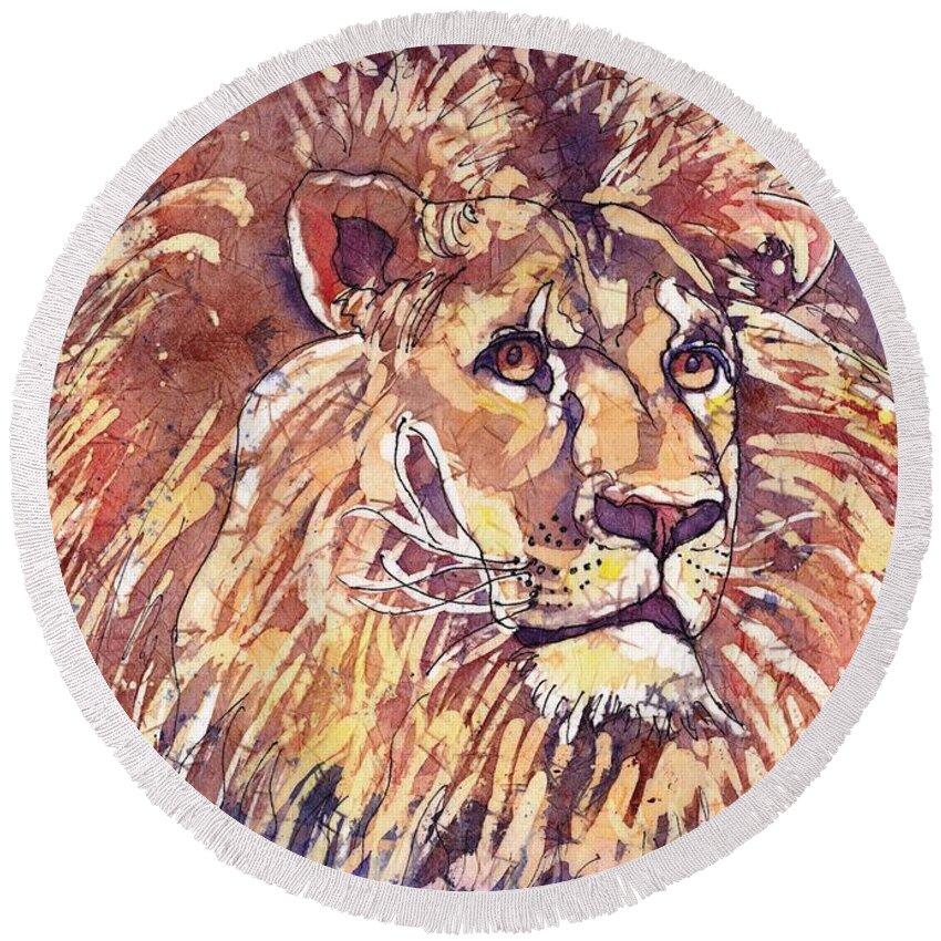 Zodiac Round Beach Towel featuring the painting Leo by Ruth Kamenev