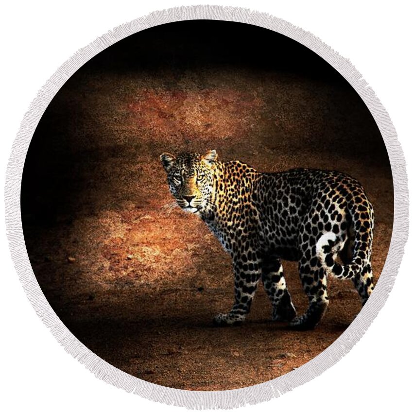 Leopard Round Beach Towel featuring the photograph Leopard by Jean Francois Gil
