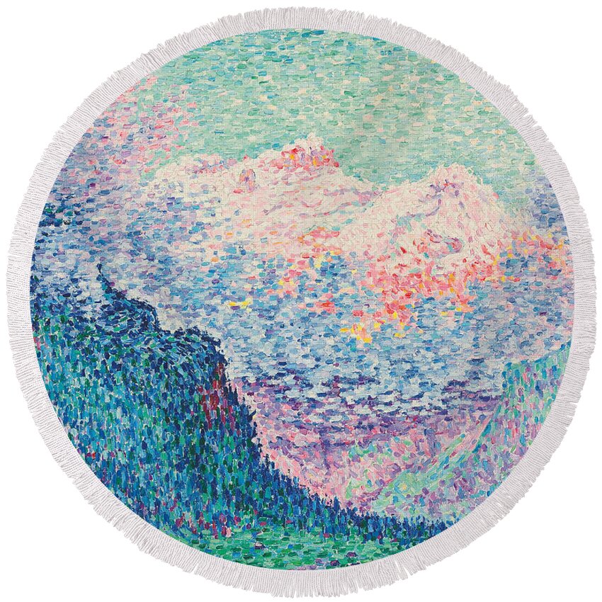 Signac Round Beach Towel featuring the painting Les Diablerets by Paul Signac