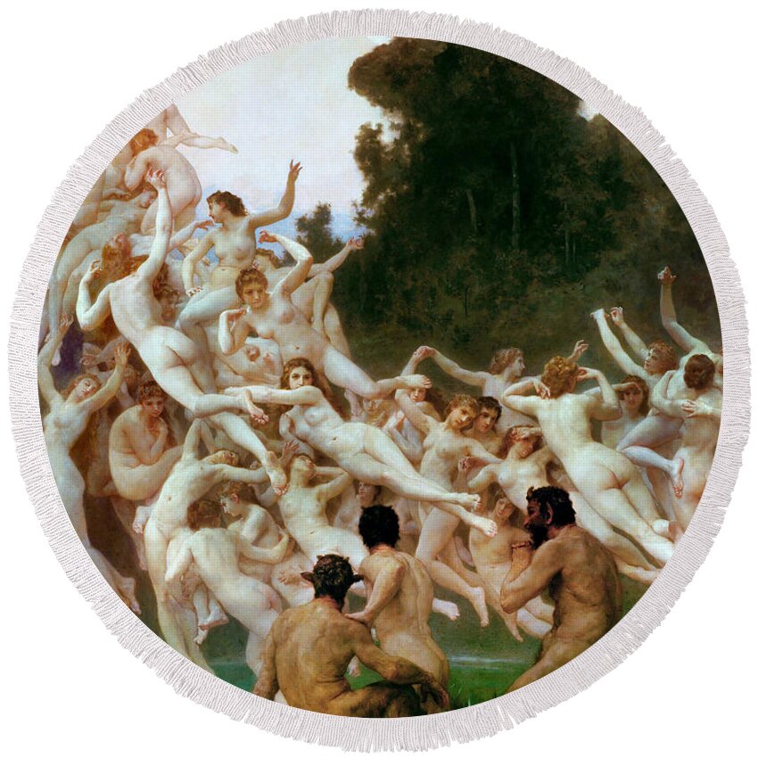 William-adolphe Bouguereau Round Beach Towel featuring the painting Les Oreades by William-Adolphe Bouguereau