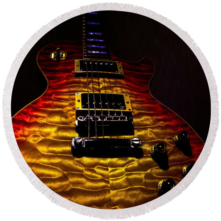 Guitar Round Beach Towel featuring the digital art Guitar Custom Quilt Top Spotlight Series by Guitarwacky Fine Art
