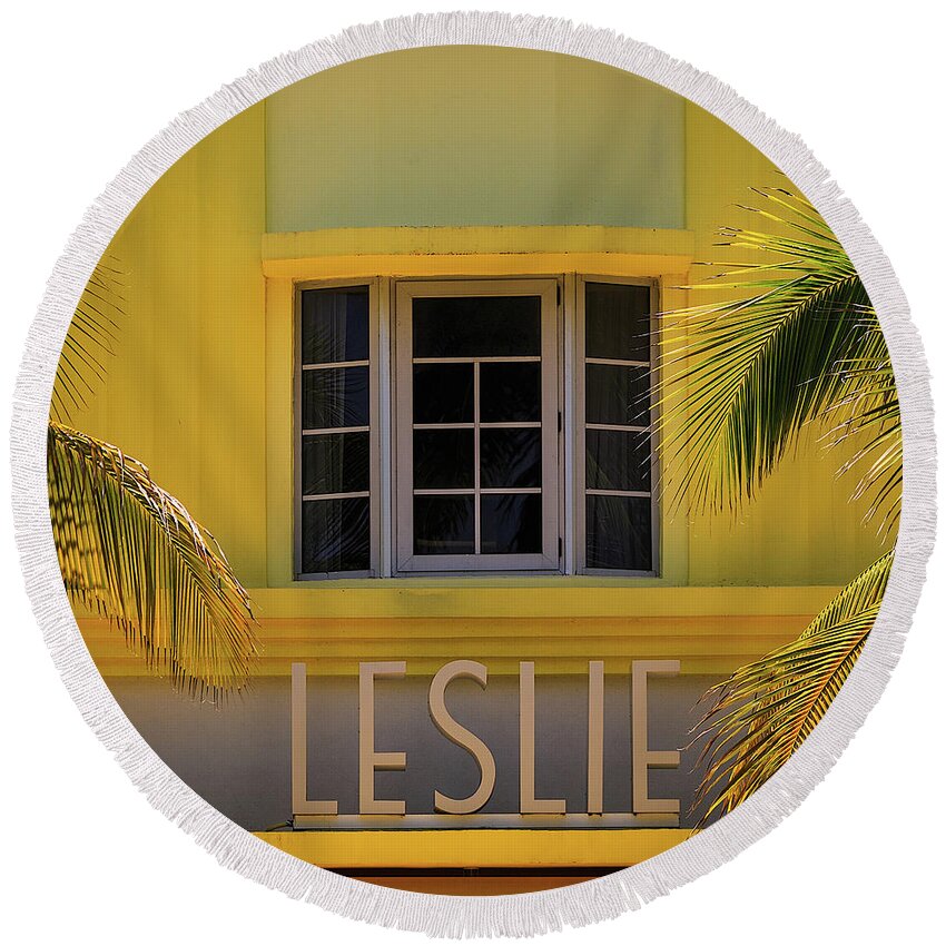 Art Deco Round Beach Towel featuring the photograph Leslie Hotel by Doug Sturgess