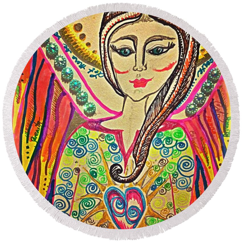 Let There Be Peace On Earth Round Beach Towel featuring the painting Let there be peace on earth by Christine Paris