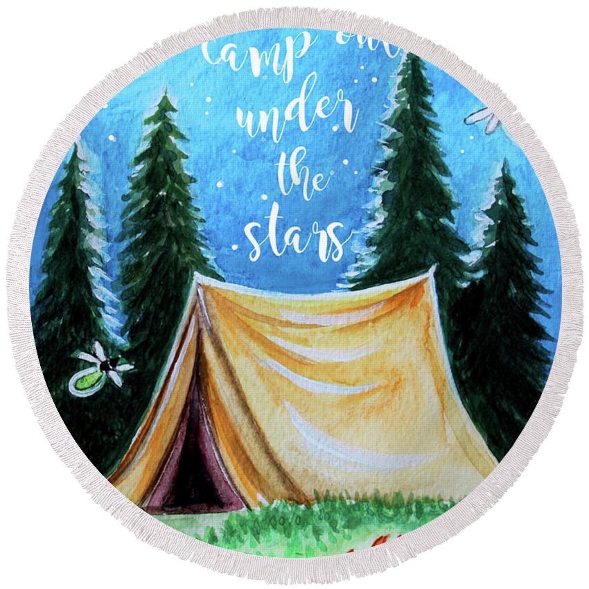 Camping Round Beach Towel featuring the painting Let's Camp Out Under the Stars by Elizabeth Robinette Tyndall