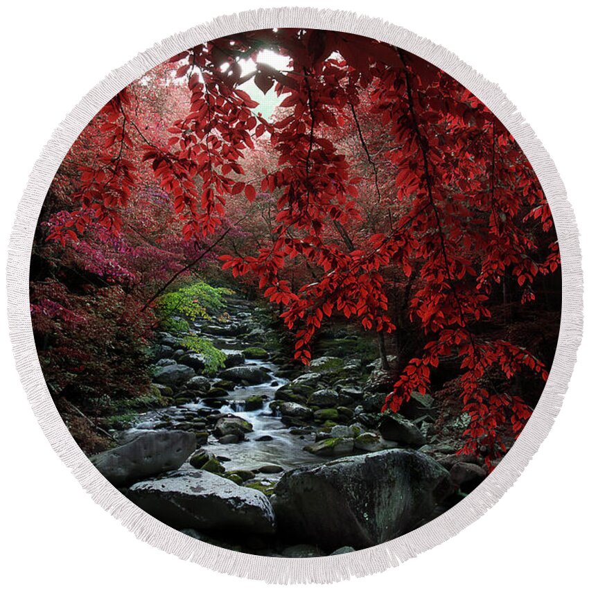 Smoky Mountain Stream Round Beach Towel featuring the photograph Let's Dream Together by Mike Eingle