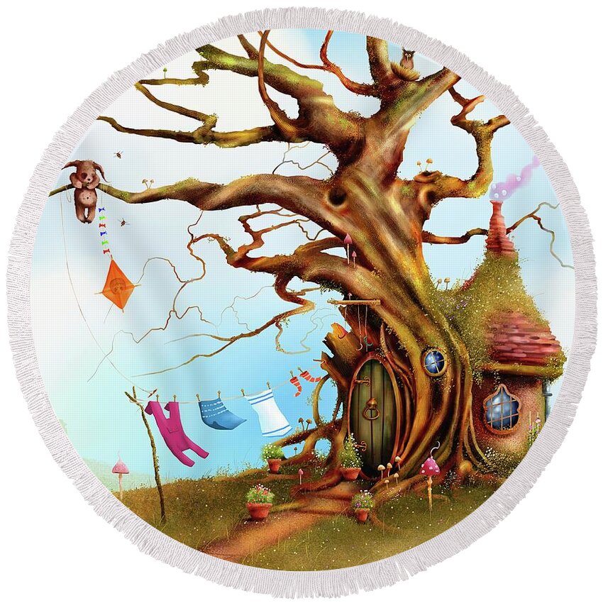 Fairy Round Beach Towel featuring the painting Let's Go Fly A Kite by Joe Gilronan