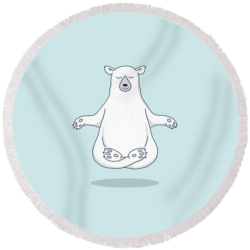 Polar Bear Round Beach Towel featuring the digital art Levitating Meditating Polar Bear by Laura Ostrowski