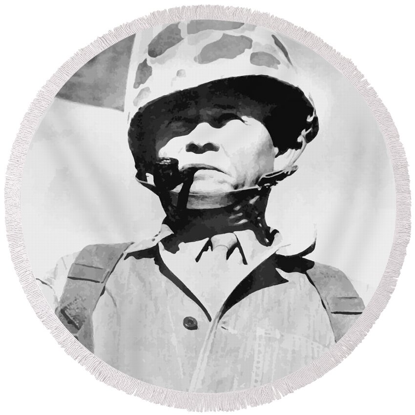 Chesty Puller Round Beach Towel featuring the painting Lewis Chesty Puller by War Is Hell Store