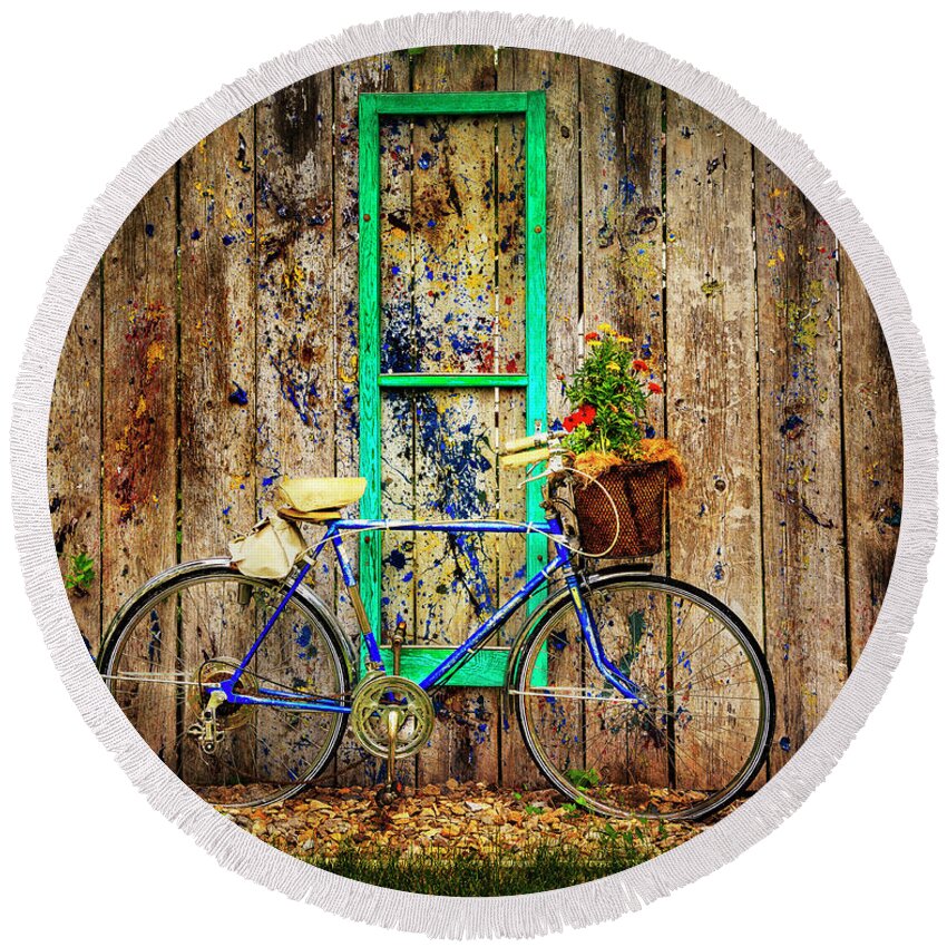 American Round Beach Towel featuring the photograph Lewistown Garden Bicycle by Craig J Satterlee
