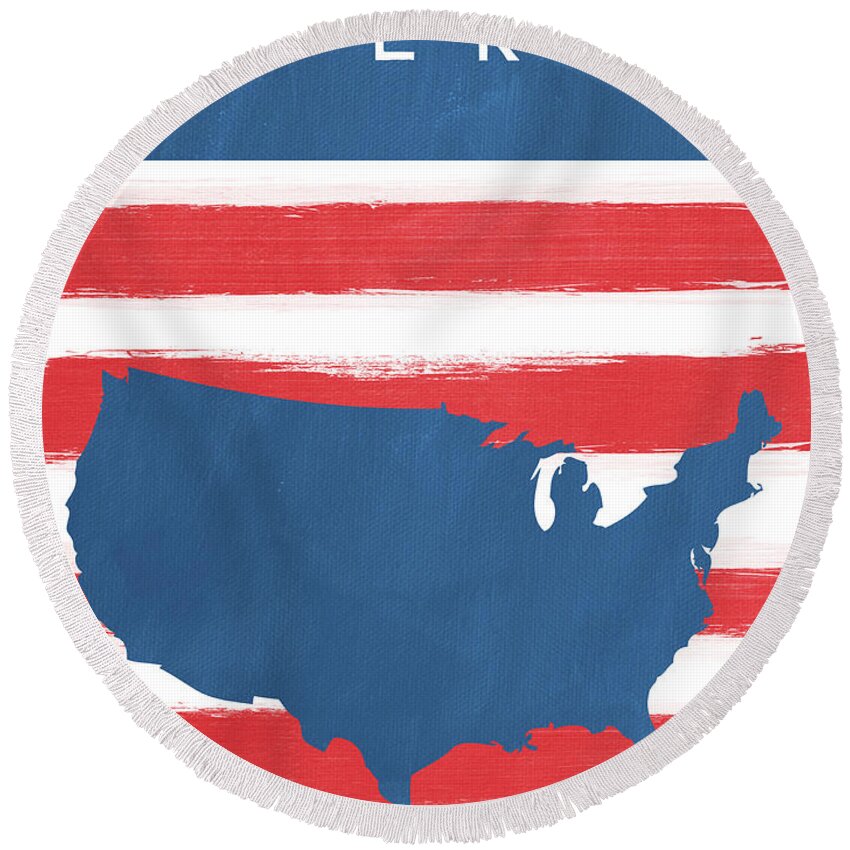 Liberty Round Beach Towel featuring the painting Liberty by Linda Woods