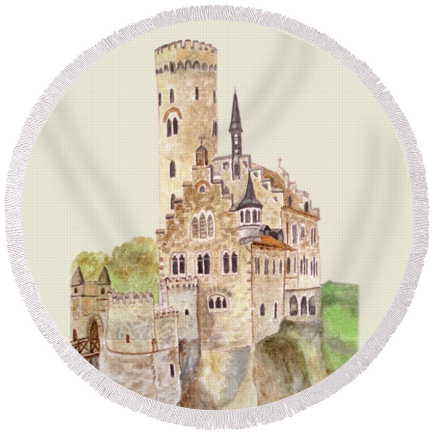 Castles Round Beach Towel featuring the painting Lichtenstein Castle by Angeles M Pomata