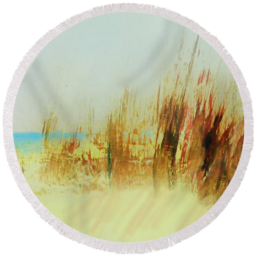 Abstract Round Beach Towel featuring the mixed media Life is Better on the Beach by Sharon Williams Eng