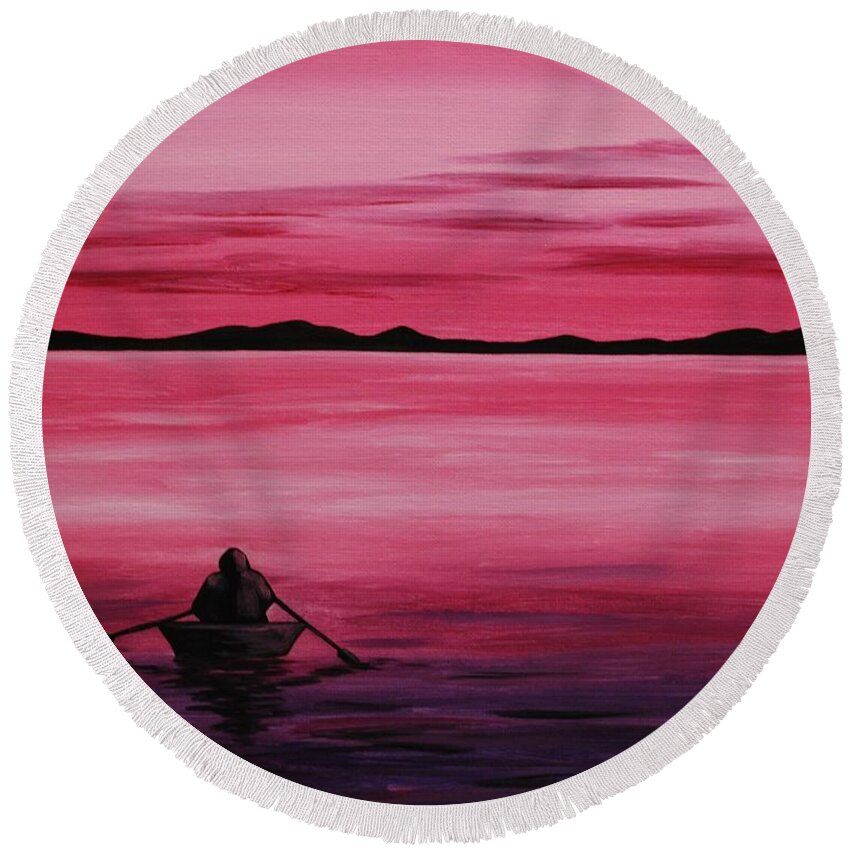 Rowboat Round Beach Towel featuring the painting Life Is But a Dream by Emily Page