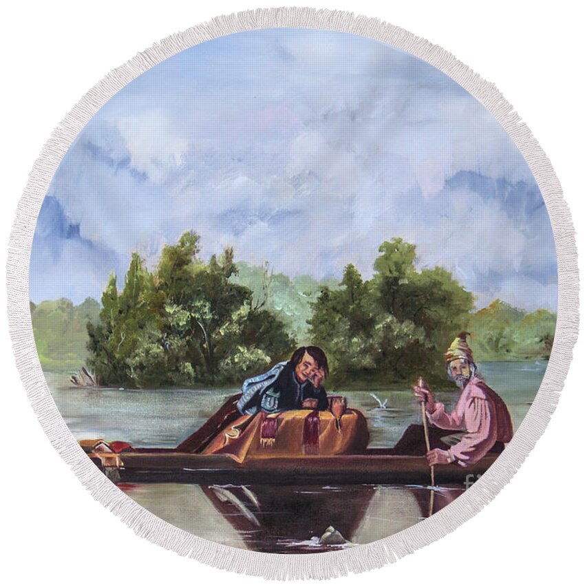 Copy Of A Master Round Beach Towel featuring the painting Life on the Missouri River by Nila Jane Autry