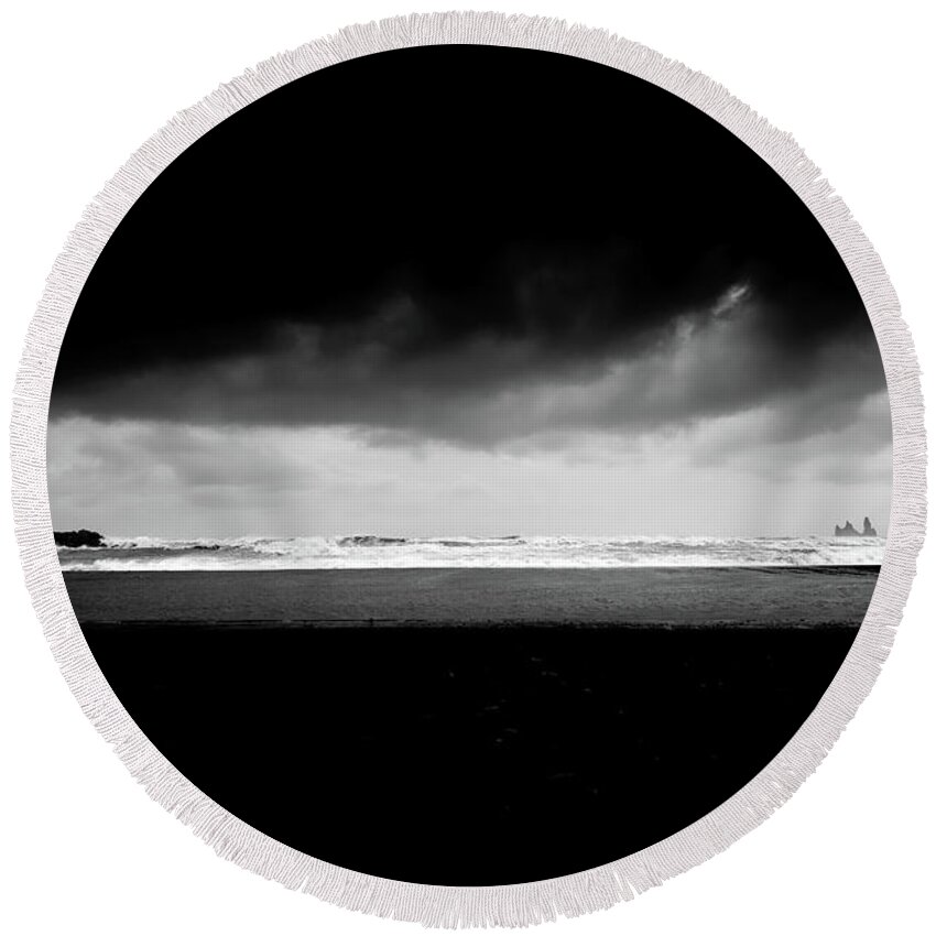 Black And White Round Beach Towel featuring the photograph Light Breaking by Philippe Sainte-Laudy