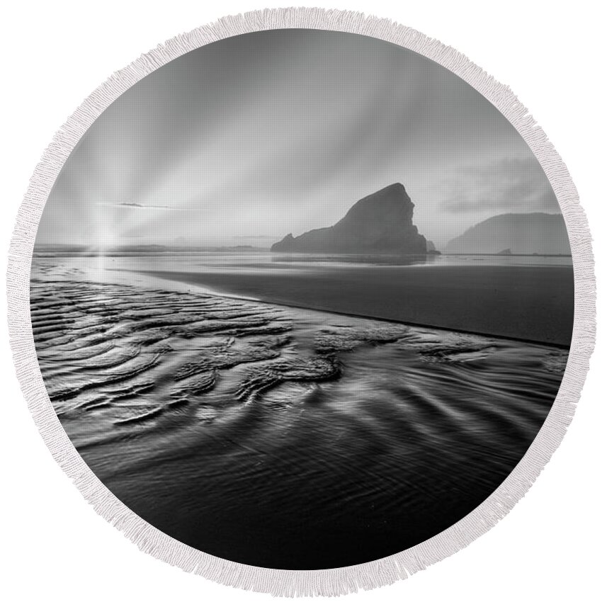Clouds Round Beach Towel featuring the photograph Light in the Dark Black and White by Debra and Dave Vanderlaan